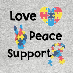 Love Peace Support Autism Awareness Puzzle Pieces T-Shirt